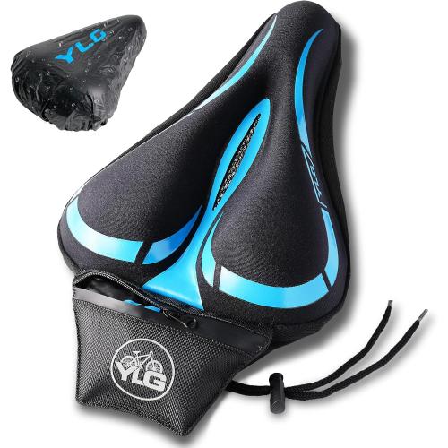 YLG Bike Seat Cover, Memory Foam & Gel Bike Seat Cushion Cover for Men Women, Comfortable Bicycle Seat Cover for Peloton/Fixed/Cruiser/Indoor/Outdoor Bike seat with Waterproof Cover