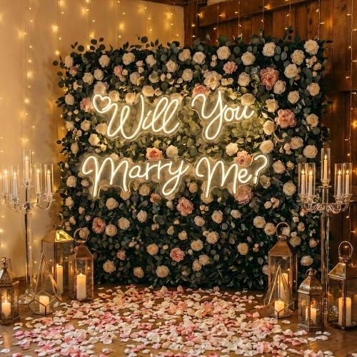 Will You Marry Me Neon Sign, Large 4-Piece LED Neon Light, 85.5 x 11.6 in | Wedding decorations - warm white light up sign - engagement proposal backdrop and wall decor - dimmable 4-piece split design