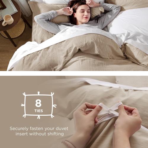 Bestouch Deep Beige Duvet Cover King Size - 3 Pieces Prewashed Cotton-Like Extra Soft Bedding Set, Includes 1 Duvet Cover with Zipper Closure & 2 Pillow Shams, Comforter Not Included