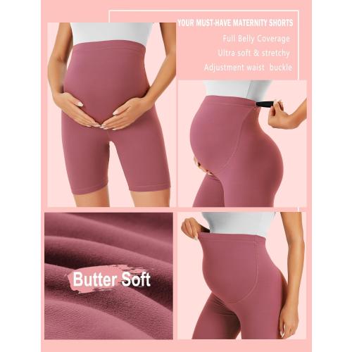 BONVIGOR Medium Black and Pink Buttercloud Maternity Shorts Over The Belly - 5/8 Biker Shorts for Pregnancy Workout Yoga Athletic Casual Lounge