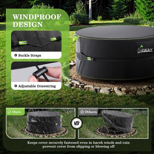 UIRWAY Fire Pit Cover 32 Inch Round, Waterproof Outdoor Fire Pit Cover, 600D Heavy Duty Oxford Fabric Firepit Cover with PVC Coating, Strong Tear & Windproof Patio Fire Pit Table Cover, Black