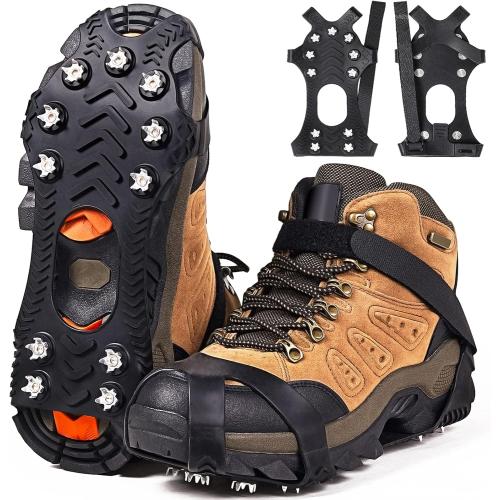 ZUXNZUX Crampons, Ice Cleats for Shoes and Boots, Silicone Stainless Steel Grippers Shoe Spikes Grips Traction for Ice Snow, Winter Hiking Climbing Ice Fishing