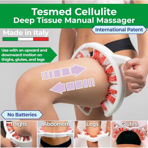 TESMED Cellulite Manual Massager Roller for Thighs and Buttocks | Made in Italy and patented, with converging and diverging roller technology for targeted anti-cellulite massage.