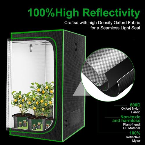 MELONFARM 4x4 Grow Tent, 48x48x80'' High Reflective 600D Diamond Mylar Canvas with Observation Window and Floor Tray for Hydroponic Indoor Plant Growing