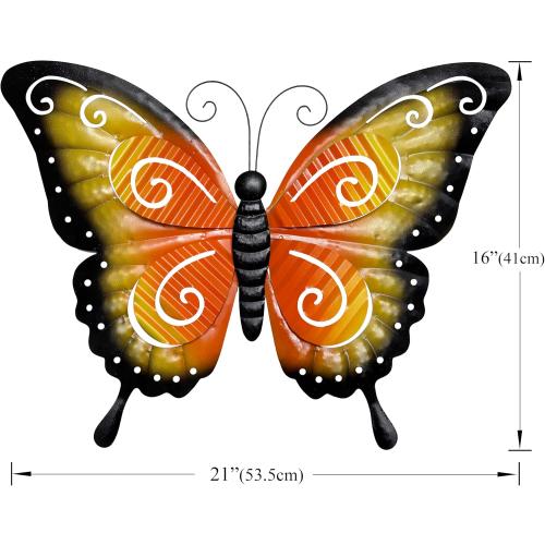 ABELOTS Metal Butterfly Wall Decor - 21 Oversized Outdoor Fence and Indoor Art Decor,Hanging Decoration for Garden Yard Living Room Bedroom Patio Balcony(3 Pack)