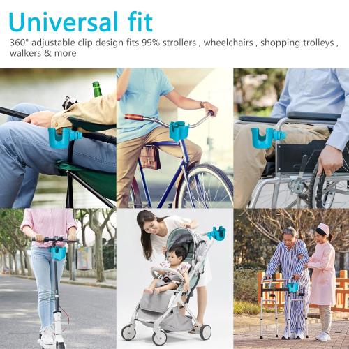 Suranew Adjustable Stroller Cup Holder with Phone Holder for Baby Stroller for Family Members, Sky Blue