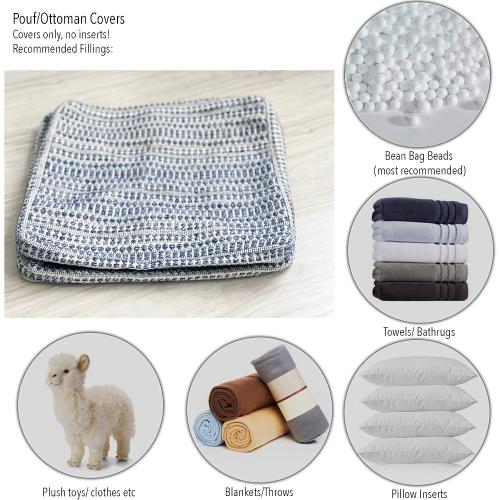 Chardin home UNSTUFFED Ottoman, Cozy & Bohemian Pouf Covers, Hand Crafted Casual Seating, Footrest, Square Floor Pillow for Home, Office, Bedroom, Living Room, 16.5 x 16.5x 12.9, Blue-Off White
