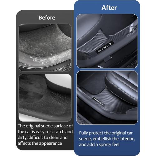 8pcs 2025 8PCS Tesla Door Sill Protector for Model 3 2024 2025 Highland, Carbon Fiber Door Sill Scuff Plate Edge Guard, Front and Rear Door Entry Guard Scuff Plate Carpet Front Rear Sill