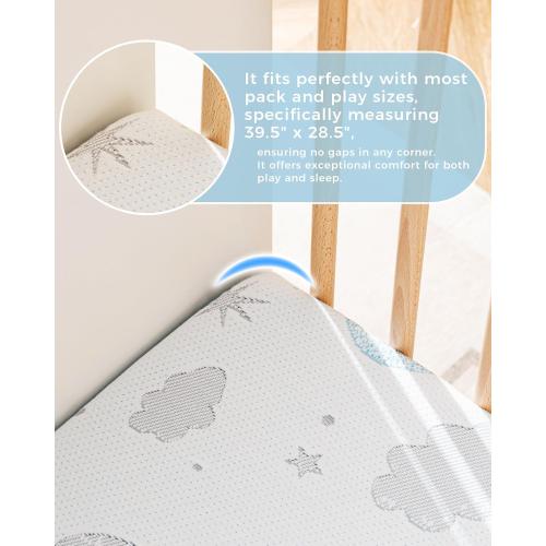 Trifold Pack and Play Mattress 38x26'' Breathable Soft Plush Memory Foam for Baby Toddler Travel Includes Carry Bag Removable Washable Cover Fits Play Pen Playard Pack n Play Mattress Pad