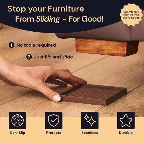CasterMaster Square Rubber Furniture Pads - 4-Pack, Brown, 5in x 5in - Non Slip Furniture Pads for Hardwood Floors - Floor Protectors for Chairs & Rubber Feet - Stoppers to Prevent Sliding