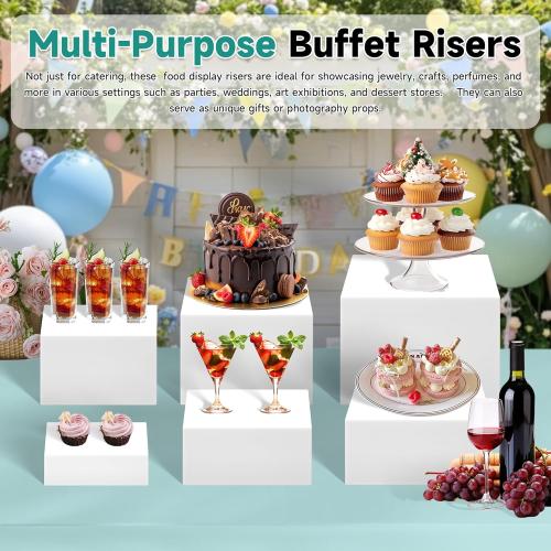 12 Large Buffet Risers,3Pcs 12,10,8 Buffet Risers,Food Risers for Buffet Table Display Stand Shelf for Party Catering Dessert Jewelry Collectibles Acrylic Cube Boxes