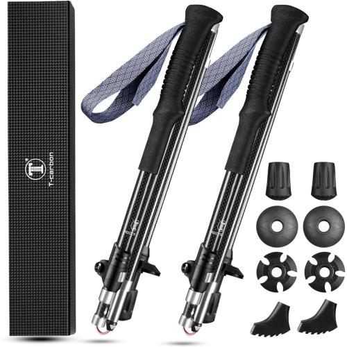 T-carbon Real Carbon Fiber Collapsible Hiking Poles,Lightweight Trekking Poles for Backpacking Foldable Hiking Poles (2 Poles) Maximum Height 45 Inches,Ultra Durable,Black