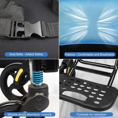 Wheelchairs for Adults,Utral-Lightweight(only 19.4lbs) Transport Chair, Foldable and PortableTravel Wheelchair with Telescopic Handle,Portable Folding Transfer Wheelchairs for Seniors(Blue)