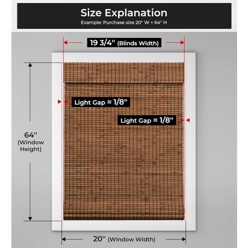 UNISHADES Cordless Bamboo Roman Shades for Windows, 100% Blackout Backing Fabric for Light Blocking, 36 W × 64 H - Penang Teak