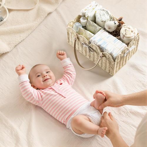 HBlife Large Baby Diaper Caddy, Paper Rope Storage Baskets Nursery Bin with Removable Divider, Portable Car Organizer for Diapers, Baby Shower Gifts, Newborn Essentials Must Haves