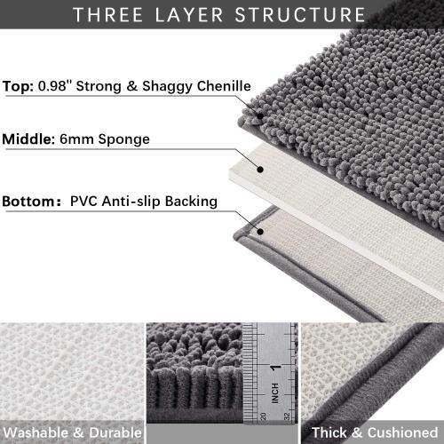 Shaggy Bathroom Mat, Extra Long Runner 20 x 59, Soft Plush Luxury, High Pile, Absorbent, Non-Slip (Extra Long Runner 50 x 150 cm, Grey)