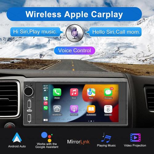 Single Din Touchscreen Radio Wireless Apple Car Play Wireless Android Auto, 6In Single Din Car Stereo with Mirror Link Bluetooth FM GPS Navigation SWC EQ