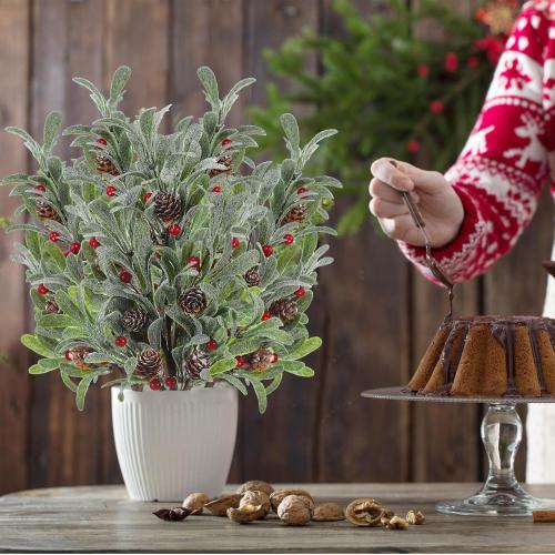 6 Pcs Christmas Artificial Mistletoe Picks 17.3 Inch Fake Mistletoe Decoration Branches with Berries Pinecones Ornaments DIY Crafts for Xmas Tree Wreath Holiday Decor(Red Berry)