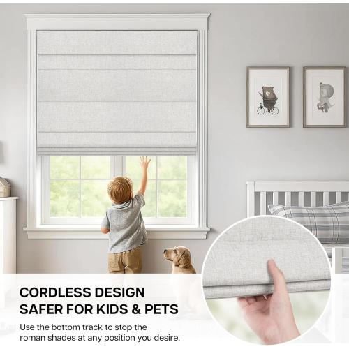 LazBlinds No Drill Roman Shades for Windows, Cordless Blackout Window Shades with UV Protection, Polyester Fabric for Bedroom & Living Room, 39 W x 64 H, Natural