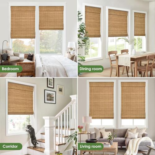 LazBlinds Cordless Bamboo Roman Shades, Privacy Blinds for Interior Windows, Room Darkening Roll Up Bamboo Blinds for Home & Patio, 30 W x 64 H, Highfield Teak