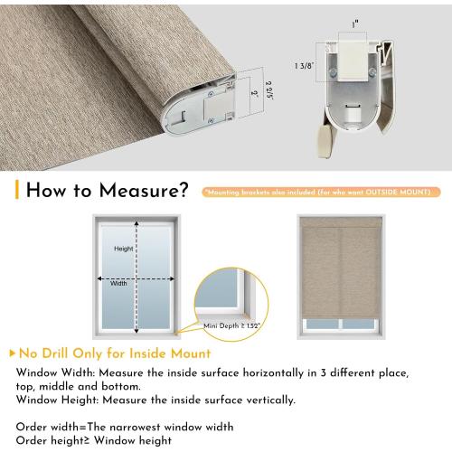 Persilux Smart Motorized Blinds with Remote, No Drill Automatic Roller Shades for Indoor Windows, Light Filtering Linen Fabric, Electric Blinds for Windows, Linen Light Brown C156-3, Custom Size