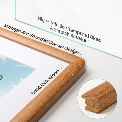 Acovy A3 Picture Frame, Solid Natural Teak Wood Photo Frame with Tempered Glass,A3 Wood Picture Frame with Mat for A4 Photos,Curved Rounded Corner Wooden Frames,Wall or Tabletop Display