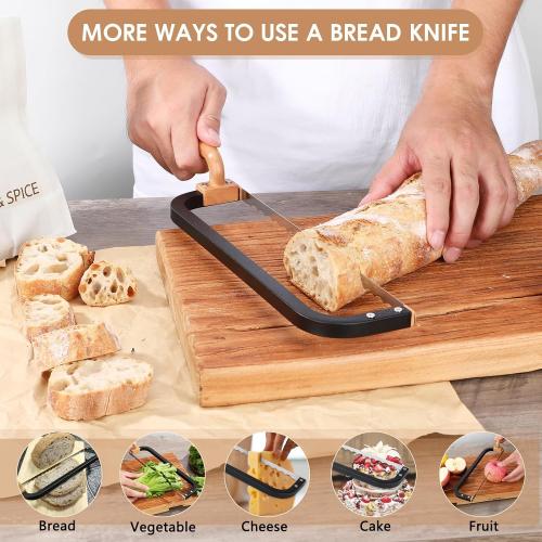 Bread Knife for Homemade Bread Bow Knife 16, Bread Saw Sourdough Slicer Aluminum Alloy Sourdough Cutter Suit for Left & Right Handed People to Cut Baguettes Vegetables Fruits 1Count