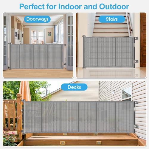 Upgrade 120 inch Retractable Baby Gates, EZIGO Extra Wide Baby Gate for Large Opening Extra Long Mesh Gate for Kids or Pet Dog Gate Child Safety Gate for Stairs Hallways Doorway Indoor Outdoor, Gray