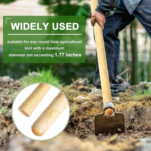 Lasnten 2 Pcs Solid Wood Replacement Handle for Round Eye Hoe 54 in Grub Hoe Handle 1.38-1.77 in Head for Garden Shovel Digging Spading Fork Rake Gardening Tool