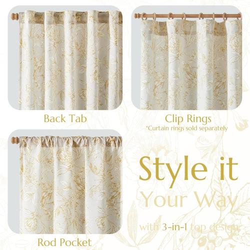 jinchan Floral Curtains 108 Inch Length Mustard Yellow Flower Linen Farmhouse Curtain for Living Room French Country Vintage Curtain Rod Pocket Curtains Set 2 Panels Floral Printed