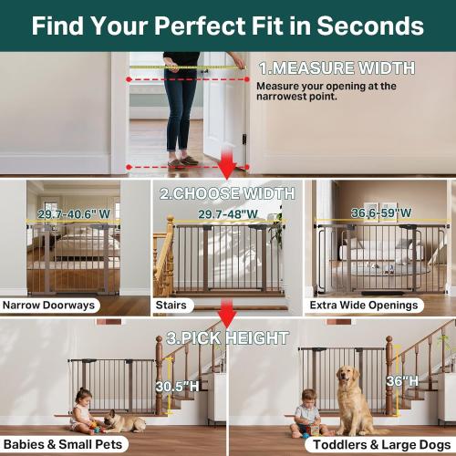 Cumbor 29.7-48 Baby Gate for Stairs, Mom's Choice Awards Winner-Dog Gate for Doorways, Auto Close Safety Pet Gate for Dogs Indoor, Easy Install Pressure Mounted Child Gate with Walk Thru Door, Brown