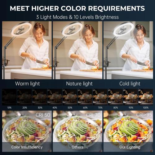 12 Ring Light with Stand Tripod for iPhone, Overhead Phone Camera Mount, Adjustable 72 Height Tripod Holder Floor, Phone Stand for Video Recording Filming Streaming Cooking TikTok YouTube, CRI >95