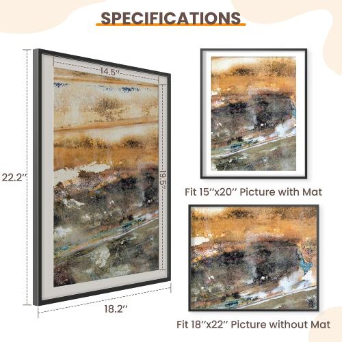 Acovy 18x22 Picture Frame, Aluminum Photo Frame Matted to 15x20, 18 x 22 Poster Frame with High Definition Tempered Glass, Metal Frame for Wall, Wall Hook Included