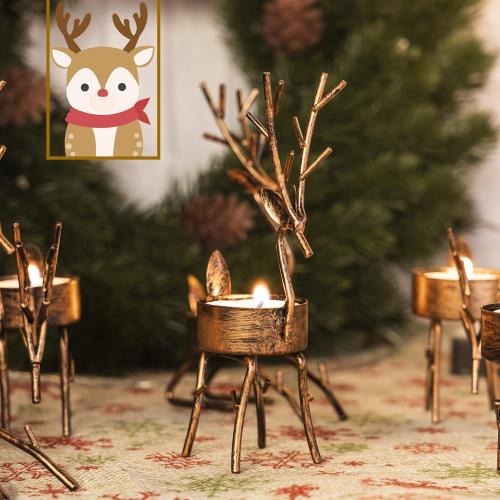 Funpeny Reindeer Tea Light Candle Holders, 6 Pack Iron Christmas Decoration for Party Dining Table Centerpeice Decorative