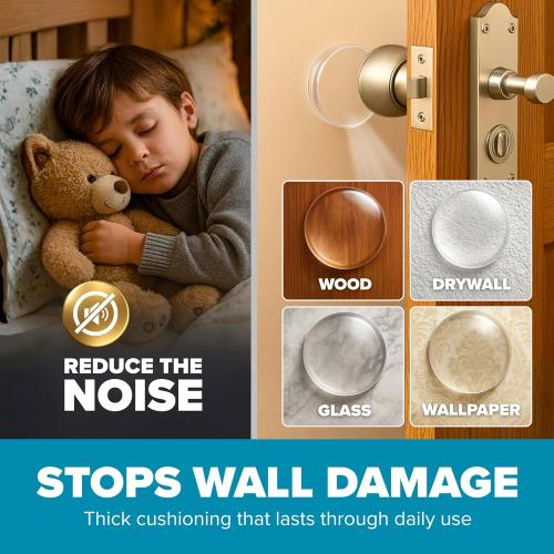 STRONGEST HOME Wall Protector for Door Knobs, 2-Inch - Clear Self-Adhesive Door Stopper Guards - Quiet Rubber Bumpers for Wall Protection, 6-Pack