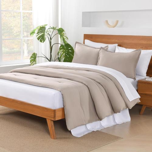 Andency California King Comforter Set - 7 Pieces Bed in a Bag Cal King Bedding Comforter Sets Oatmeal, Winter Solid Soft Lightweight Comforter with Fitted Sheets, Flat Sheets, Pillowcases & Shams