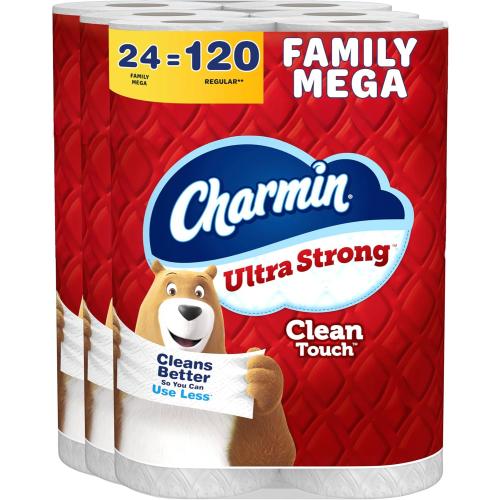 Charmin Ultra Strong Clean Touch Toilet Paper, 24 Family Mega Rolls = 120 Regular Rolls