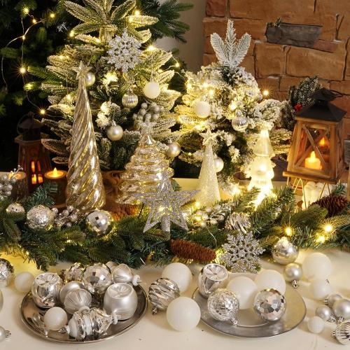 XmasExp 99-Pack Christmas Ball Ornaments Assorted Shatterproof Christmas Tree Decorations with Hand-held Gift Package for Xmas Tree,Home,Party(Silver-White)