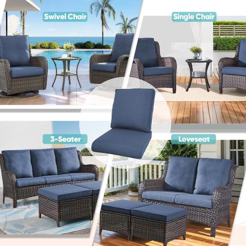 Rilyson Patio Cushions for Outdoor Furniture - 22×24 Inches High Back and Deep Seating Outdoor Cushion for Patio Chairs Sofa Couch Loveseat Water Resistant(Blue/2 Set/No Button)