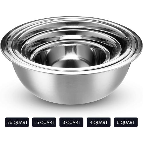 WHYSKO Stainless Steel Mixing Bowl Set, 10 Piece Stainless Steel Mixing Bowls with Lids Set for Food Prep Storage and Serving, Dishwasher Safe for Kitchen Baking Cooking, Silver