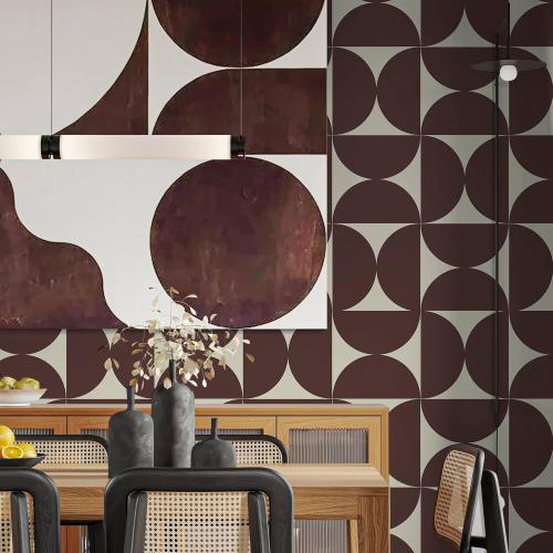 Dimoon Wallpaper 236x17.3Peel and Stick Geometric Contact Paper Vintage Dark Red Beige Wall Paper Removable Square Waterproof Self Adhesive Wall Covering for Bedroom Shelf Liner Decal Vinyl Roll