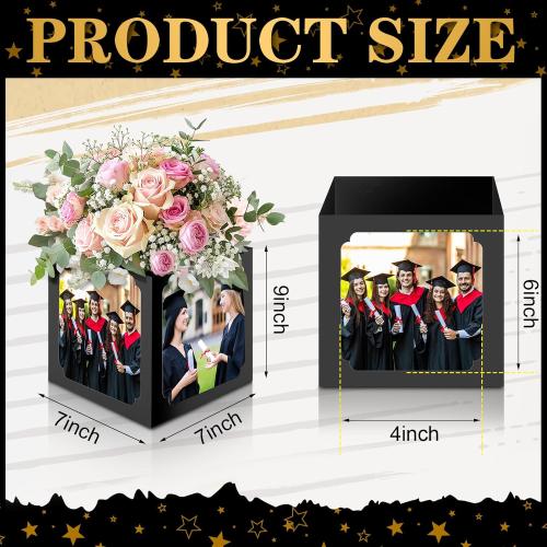 8 Pcs Graduation Box Centerpieces Decorations 6x4 Inch Photo Display Table Graduation Picture Frames Congrats Grad Party Favor for Grad Gifts Grad Party (Black)