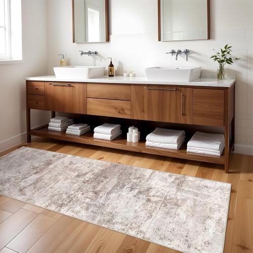 RUUGME Hallway Runner Rug 3x8 - runner Rug Stain Resistant for living room Non Slip Indoor Entryway Rubber Backing Carpet Bedroom Kitchen Distressed Floor Decor Mat Machine washable 3x8 Brown