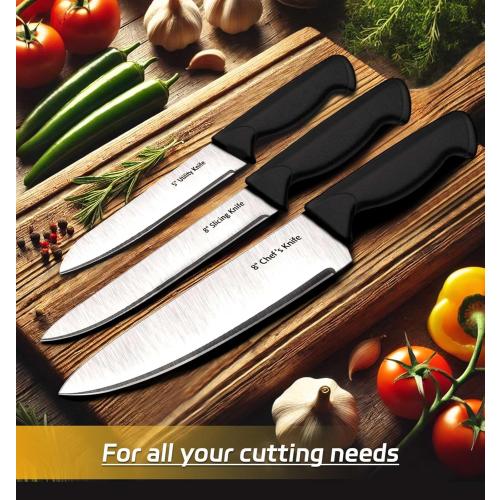Knife Set, 6-Piece Kitchen Knife Set, German High Carbon Stainless Steel, Durable & Easy Clean Knife Block, Black