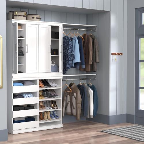 ClosetMaid Modular Storage Angled Shelves, Wood Closet Organizer Adjustable, Stacking, Full Backer, Decorative Trim, White, Shoe Shelf Unit