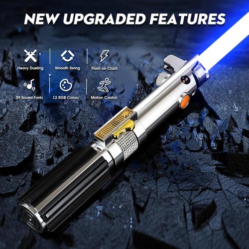 RGB Dueling Lightsaber, Motion Control 39 Sets Sound Effects and 12 Colors Change, Smooth Swing Metal Handle Light Saber for Adults Cosplay Gifts (RGB)
