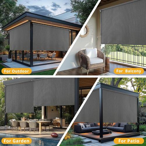 Outdoor Roller Shades，Cordless Patio Roller Up Blinds with Shade Cloth for Porch Gazebo Pergola Balcony Backyard，2 Poles & 1 Fabric，Grey，72 Wx96 H