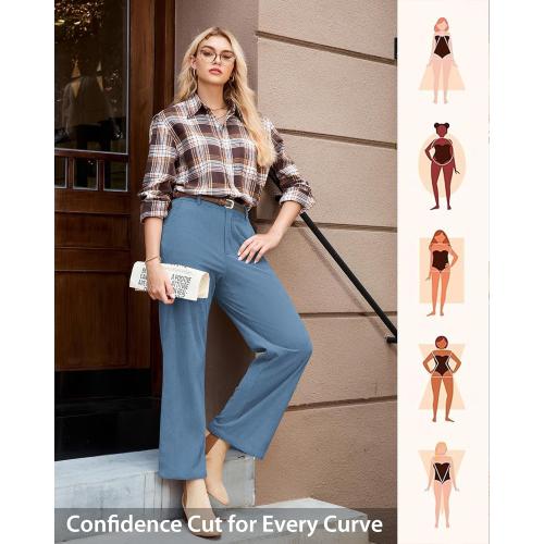 Size L.... Corduroy Wide Leg Pants Woman High Waisted Fall Business Casual Elastic Waist Loose Trendy Trousers with Pockets