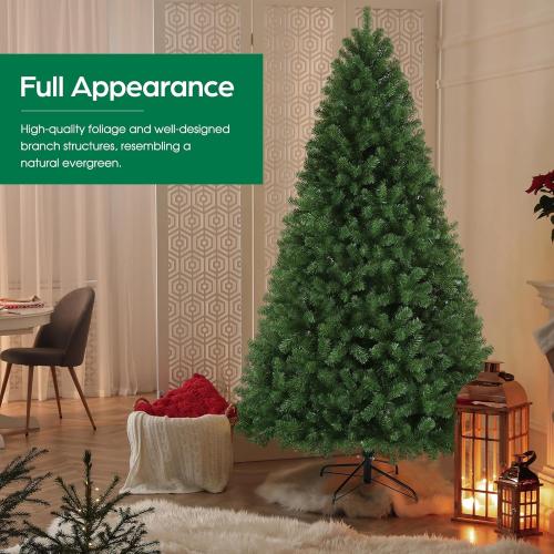 6ft Christmas Tree Green Premium Hinged Spruce Holiday Artificial Tree, Un-lit Automatic Open Easy Assembly & Party Decoration, Foldable Metal Stand