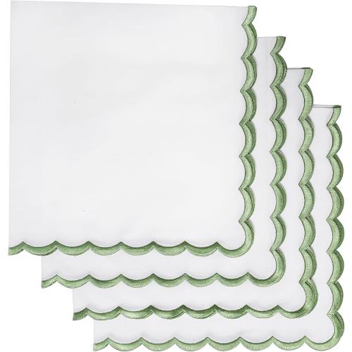 Elegant doilies for weddings or elegant dinners. With a somewhat rustic style, white with green edges, pack of 4
